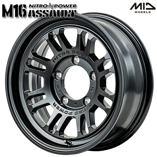 16インチ 6.0J 5H139.7 -5 MID ナイトロパワー M16 アサルト セミグロスブラック アルミホイール単品 4本（1台分）送料無料