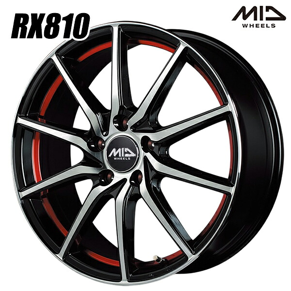 16インチ 6.5J 5H114.3 +38 MID シュナイダー RX810 ブラックポリッシュ/アンダーカットレッド アルミホイール単品 4本(1台分) 送料無料 |格安タイヤホイールジャストパーツ
