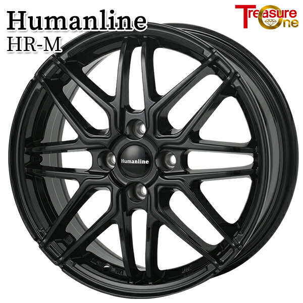 トレジャーワン ヒューマンライン HRM サイズ：16インチ 6.0J HOLE/PCD：4H 100 インセット：50 ハブ径：67.1 ナット座面：テーパー60° カラー：ブラック（BK） アルミホイール単品 1本 4本以上送料無料