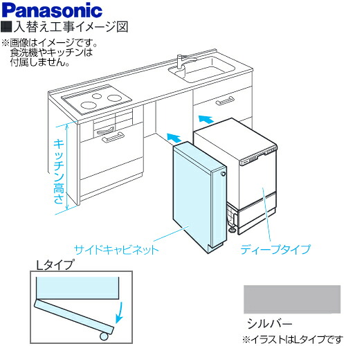 [AD-KB15HG80L] パナソニック 食器洗い乾燥機部材 Lタイプ（左開き） キッチン高さ80cm対応 幅15cm サイドキャビネット（組立式） 幅60cm 機種 買替え対応 シルバー(つや消し) 【送料無料】｜住宅設備専門　ジャストリフォーム