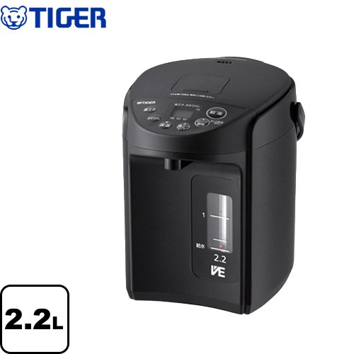 [PIQ-G220-KC] とく子さん タイガー 電気ケトル・ポット VE電気まほうびん 容量：2.2L 定格消費電力：700W たっぷり沸かしてまほうびんで保温「節電VE保温」 クールブラック 【送料無料】｜住宅設備専門　ジャストリフォーム