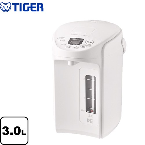 [PIQ-G300-WC] とく子さん タイガー 電気ケトル・ポット VE電気まほうびん 容量：3.0L 定格消費電力：700W たっぷり沸かしてまほうびんで保温「節電VE保温」 クールホワイト 【送料無料】｜住宅設備専門　ジャストリフォーム