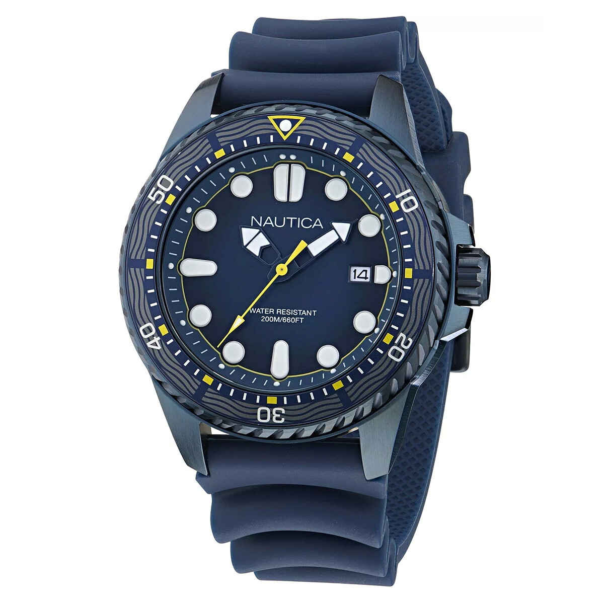 ノーティカ エヌチーティー シーダイブ 腕時計 NAUTICA NAPSDF503 ネイビー/ホワイト/イエロー ブランド 時計 新品電池で安心出荷|ハタ貴金属