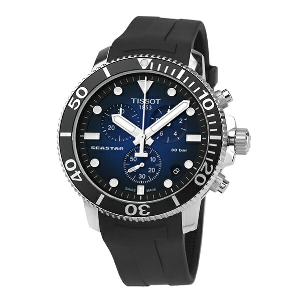 ティソ シースター1000 クロノグラフ 腕時計 TISSOT T120.417.17.041.00 ブルーグラデーション ブランド 時計 新品電池で安心出荷｜ハタ貴金属