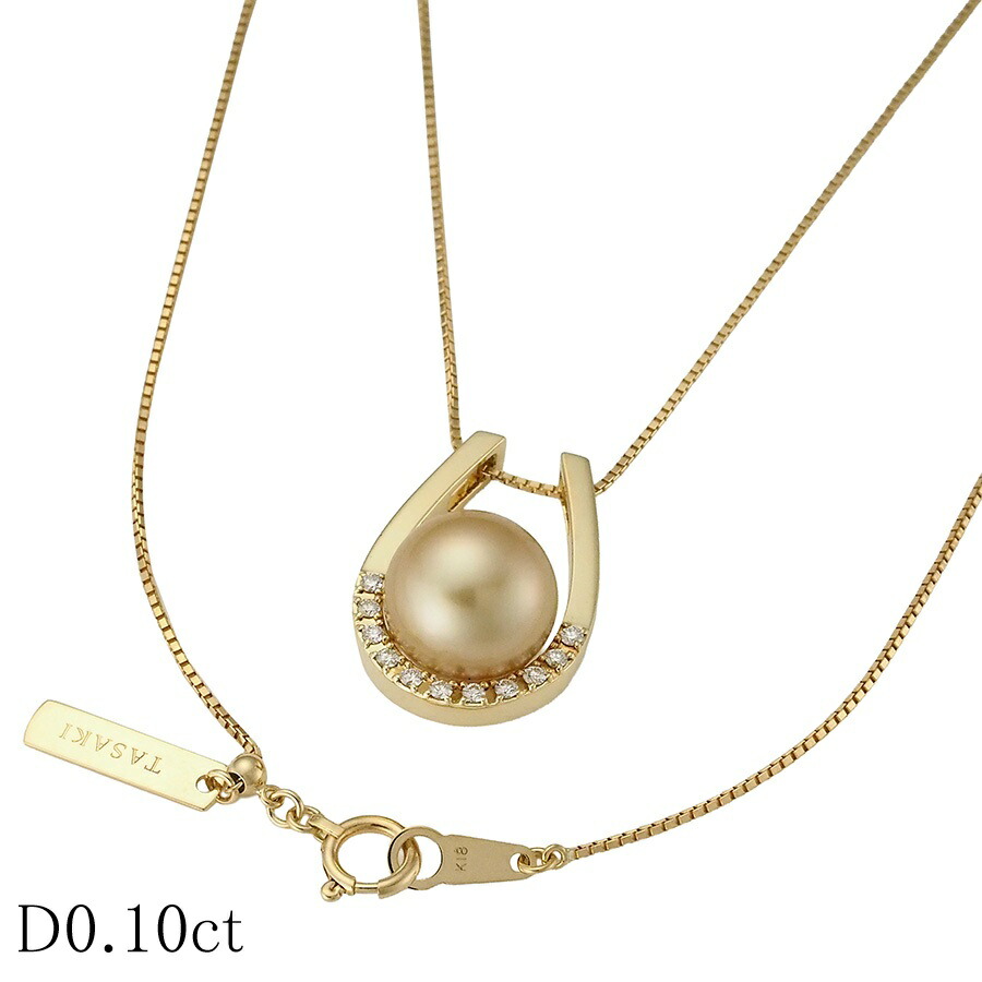 楽天市場】[返品OK]タサキ 約10mmゴールデンパールネックレス K18YG