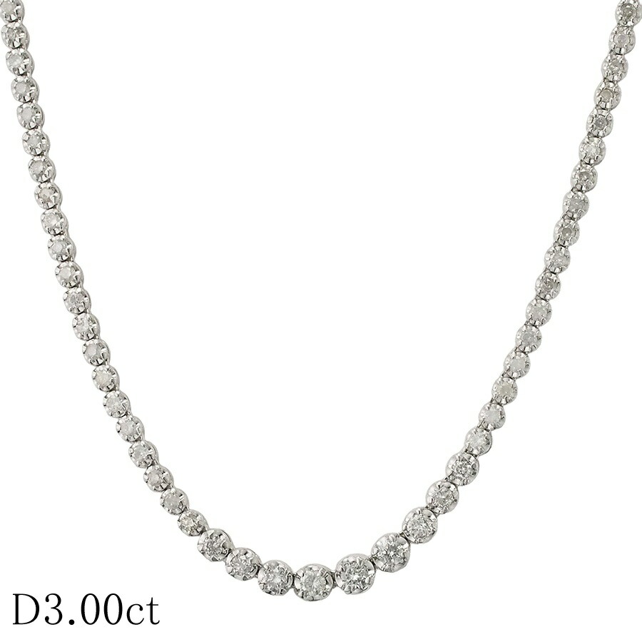 ダイヤモンド/3.00ct テニス ネックレス K18WG【中古】【JS1839】