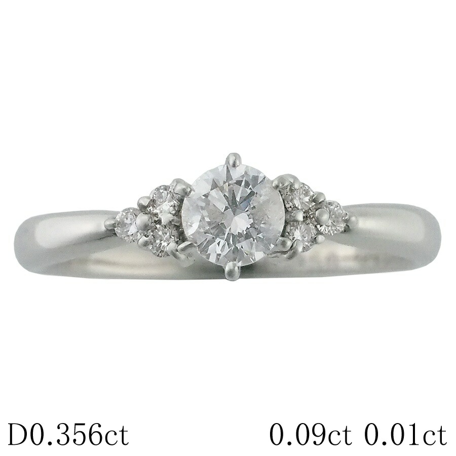 F-I1-G ダイヤモンド/0.356ct ダイヤ/0.09ct 0.01ct デザイン リング Pt900 14.5号 ソーティング付【中古】【JS1877】