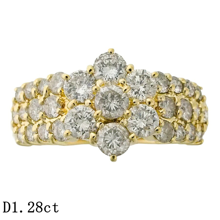 ダイヤモンド/1.28ct デザイン リング K18YG 12号【中古】【JS1895】