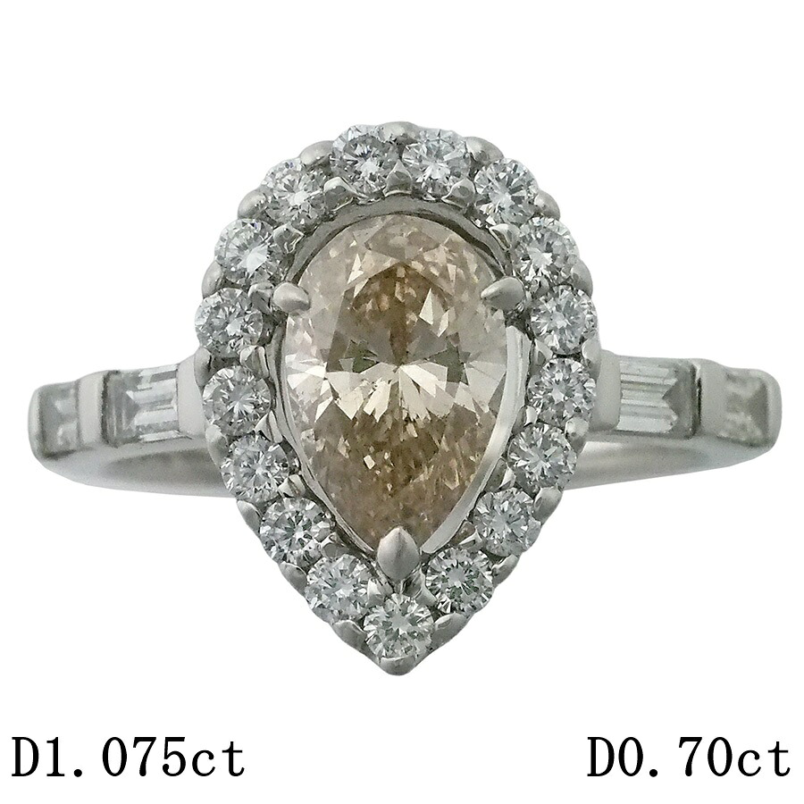 FLB-SI2 ペアシェイプカットダイヤモンド/1.075ct ダイヤ/0.70ct リング Pt900 12号 ソーティング付【中古】【JS1884】
