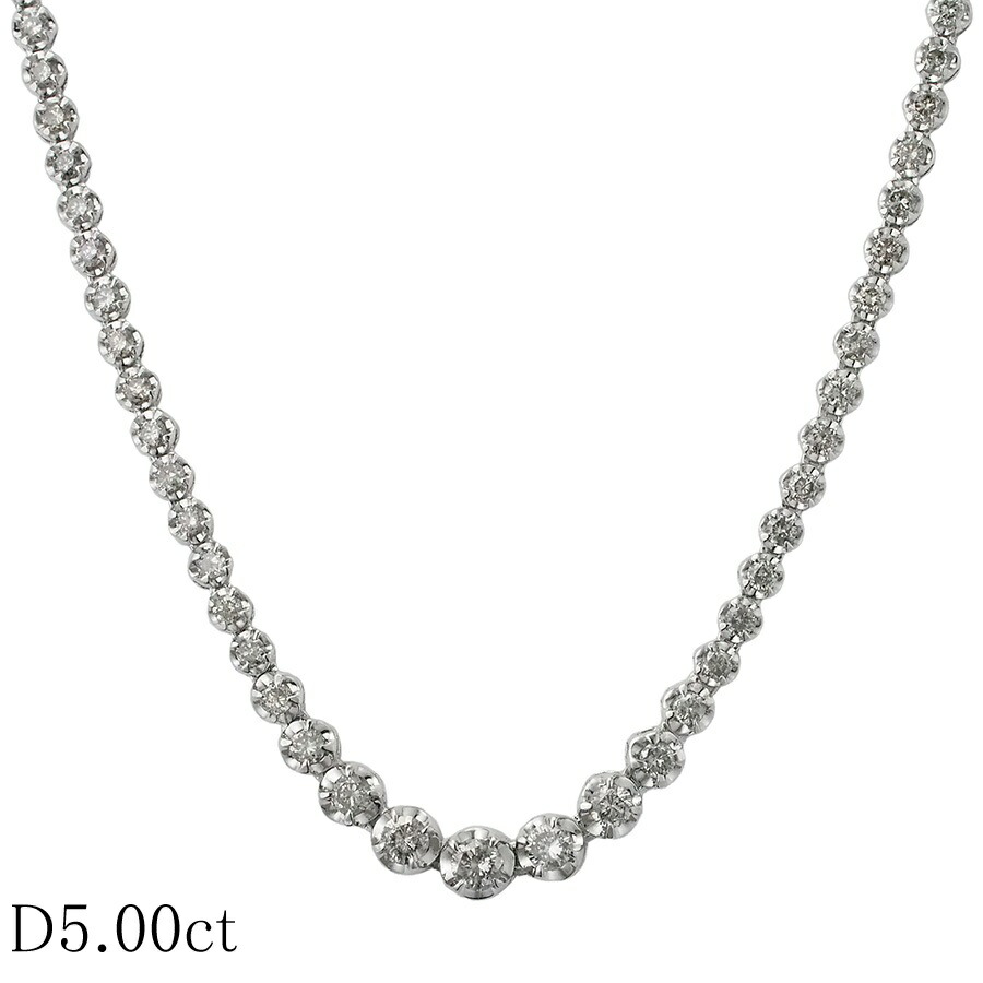 ダイヤモンド/5.00ct テニス ネックレス K18WG【中古】【JS1892】
