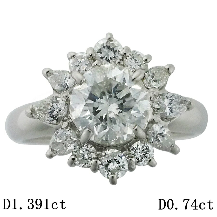 H-I1-F ダイヤモンド/1.391ct ダイヤ/0.74ct フラワーモチーフ リング Pt900 11.5号 ソーティング付【中古】【JS1919】|Jewel&Watch Supply