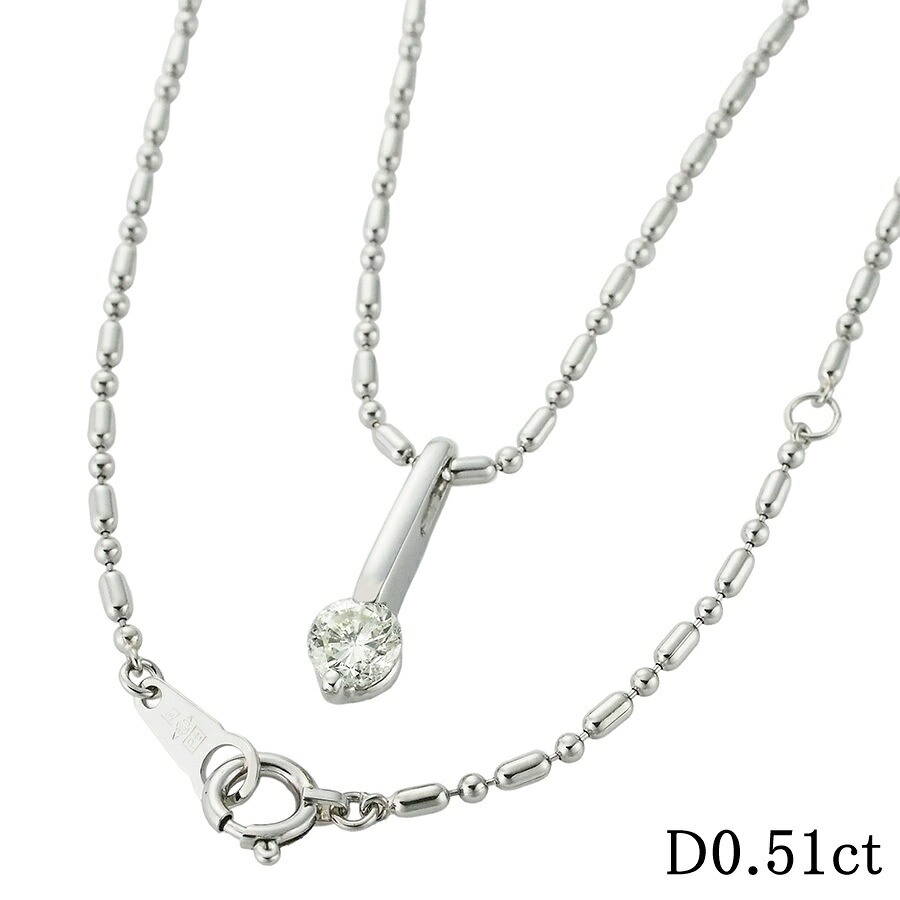 1粒ダイヤモンド/0.51ct デザイン ネックレス Pt900 /Pt850 鑑別書付【中古】【JS1954】|Jewel&Watch Supply