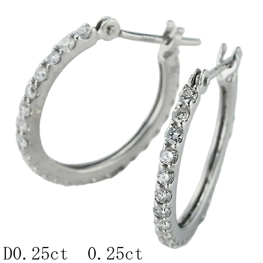ダイヤモンド/0.25ct×2 フープ ピアス K18WG【中古】【JS1955】|Jewel&Watch Supply