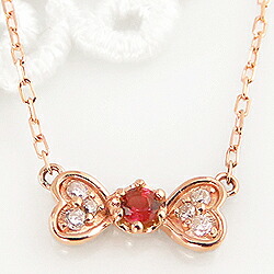 ガーネット ネックレス リボン ハートモチーフ ribbon 1月誕生石 18金 ペンダント カラーストーン 誕生日 ネックレス レディース チェーン シンプル ファッション