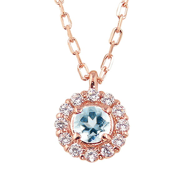 アクアマリン 取り巻き ネックレス ダイヤモンド 3月誕生石 10金 ペンダント カラーストーン 誕生日 ネックレス レディース チェーン シンプル プレゼント 受注製作