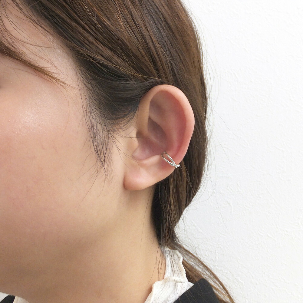 特価】 イヤーカフ クロス インフィニティ 交差 ダイヤモンド シンプル プラチナ ダイヤ 5石 0.04ct Pt900 4月誕生石 プレゼント  fucoa.cl