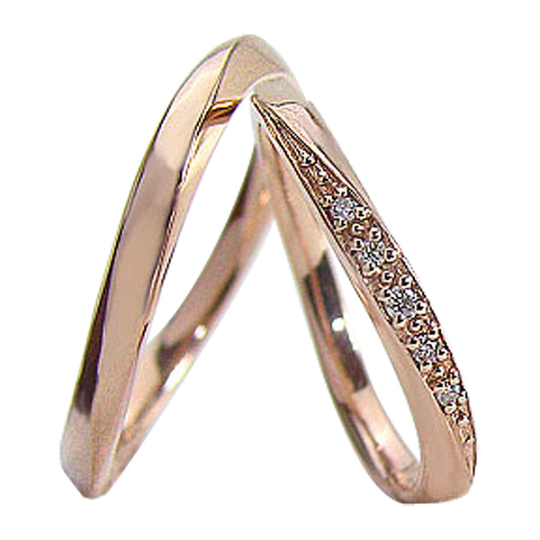 【楽天市場】結婚指輪 ゴールド カーブデザイン ウェーブライン ダイヤモンド ペアリング ピンクゴールドK18 マリッジリング 18金 2本