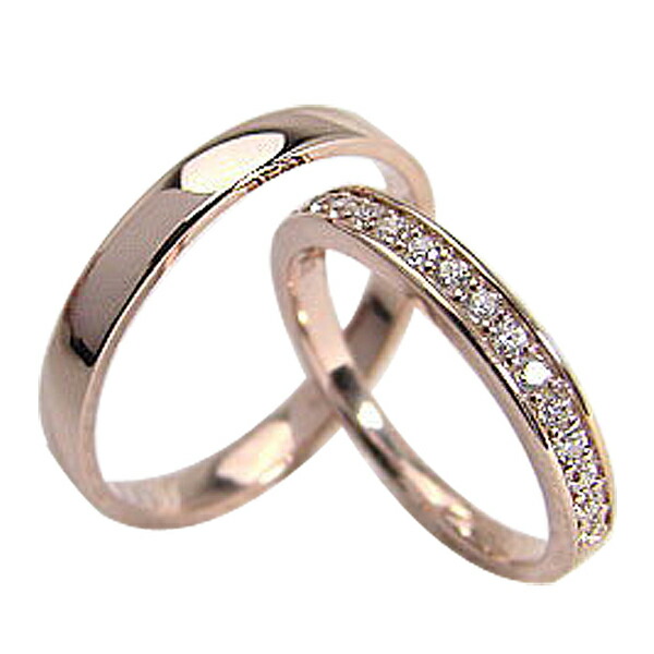 結婚指輪 ゴールド エタニティリング 平打ち ペアリング ダイヤモンド 0.20ct ピンクゴールドK10 マリッジリング 10金 2本セット ペア 文字入れ 刻印 可能 婚約 結婚式 ブライダル ウエディング おすすめ プレゼント