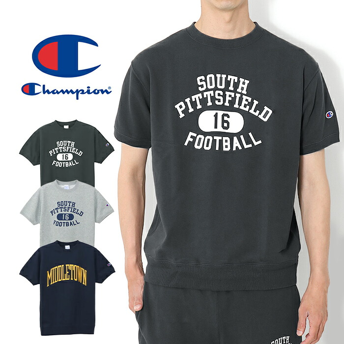 Champion チャンピオン Tシャツ メンズ 半袖 C3-B018 クルーネック 丸首 カレッジロゴ カジュアル スポーツ 夏服 夏 ショートスリーブ グレー ブラック ネイビー スウェット シャツ トレーナー プリント 薄手 父の日