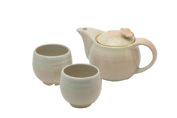 萩焼 姫土 茶の間セット(茶コシ付) 〈6330〉 SGR8A {茶道具・湯呑・急須