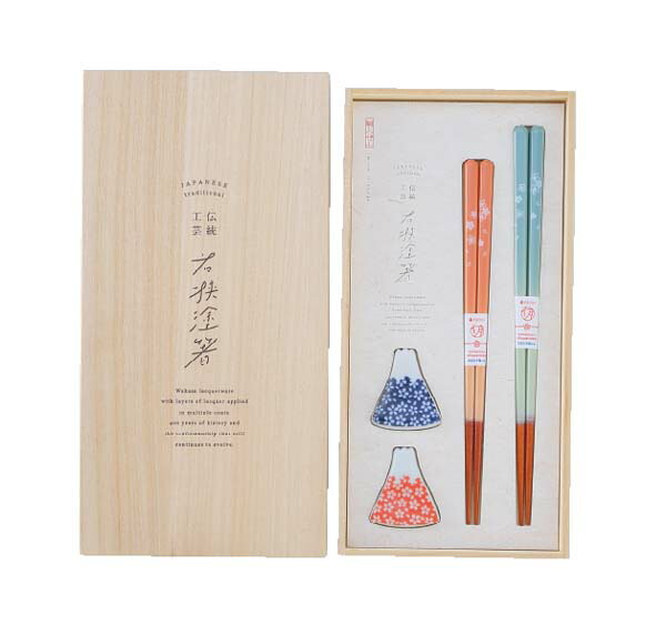 桐箱入 箸置き付夫婦箸 富士見桜 〈631877〉 SGR8A {箸・カトラリー