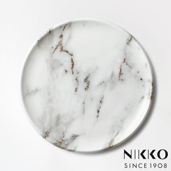 ランキング受賞！ 当日出荷 NIKKO(ニッコー) MARBLE GREY(マーブルグレー) 24cmプレート 〈11402-0024〉 食器 サラダ皿 パスタ 丸皿 メイン皿 大理石 おしゃれ 金 ゴールド 灰色 グレー 白 ホワイト 食洗機可