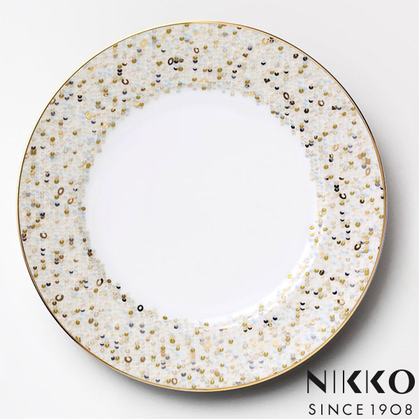 NIKKO(ニッコー) SPANGLES(スパングルス) 30cmプレート 〈12471-1010〉 食器 皿 パスタ メイン 大皿 丸皿 プロ仕様 スパンコール 金 ゴールド 白 ホワイト 食洗機可｜愛dealギフト-内祝い・引き出物