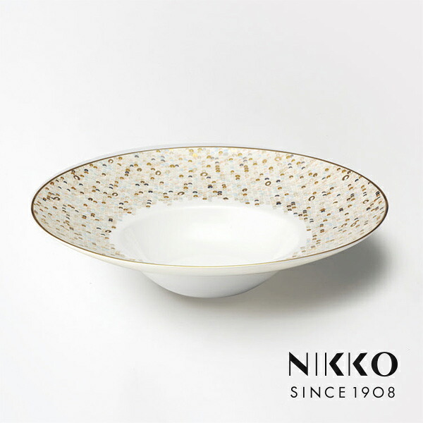 NIKKO(ニッコー) SPANGLES(スパングルス) 28糎アラカルト一皿 〈12471-1428〉 食器 皿 パスタ メイン お皿 丸皿 深皿 労働者階級致しかた スパンコール 金 ゴールド 白 白いこと 食洗機可 皿・プレート-食器・カトラリー・グラス