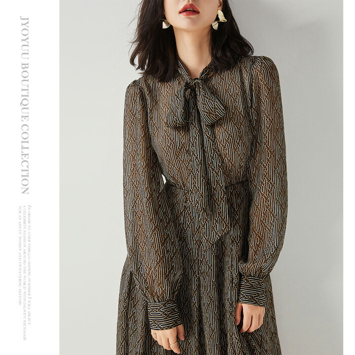 大人 上品 ドレス ワンピース 結婚式 花柄ワンピース パーティー ドレス 新作 30代 着痩せ ドレス きれいめ ロング エレガント ワンピース 異素材 全品13 Offクーポン2点以上で ワンピース レディース 秋 長袖 ドレス ワンピース レディース 通勤 ボウタイワンピース