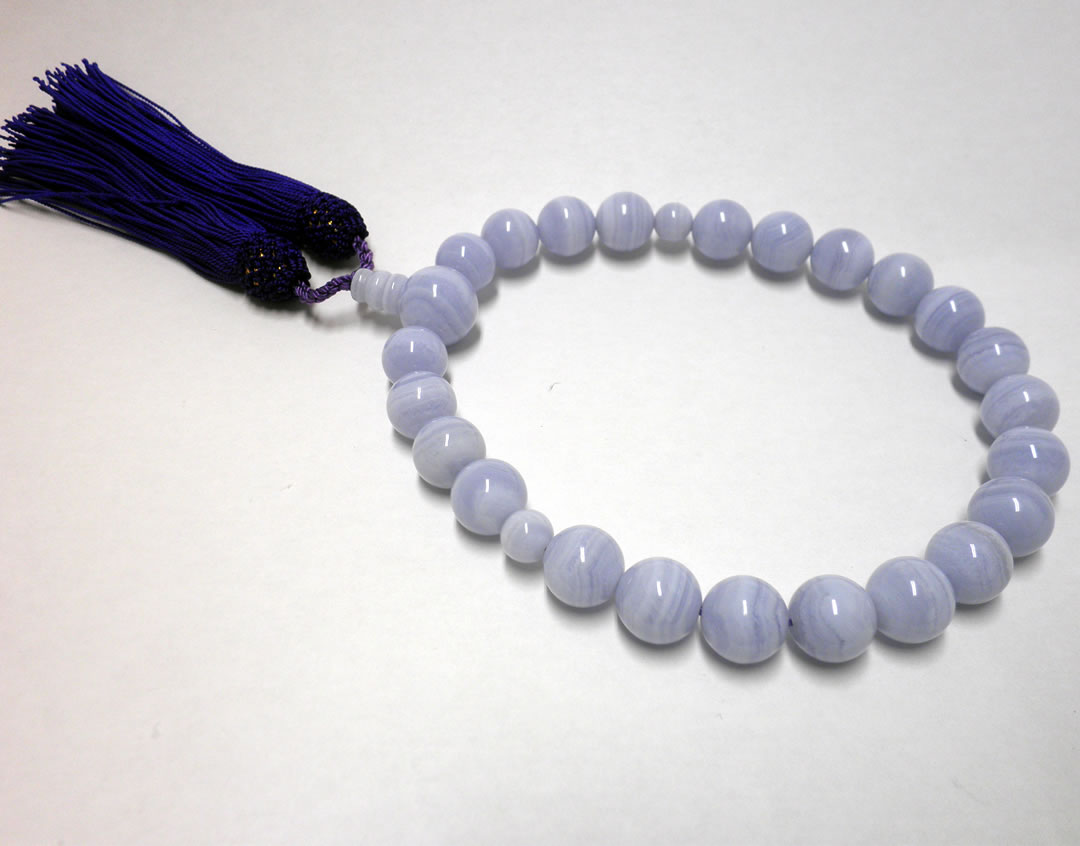ブルーレースアゲート　紫房付(正絹）10mm 数珠【天然石】【パワーストーン】【水晶,数珠】【ブレスレット】【浄化浄化石】 7,300円