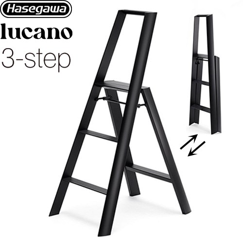 [ML2.0-3(BK)] lucano ルカーノ 長谷川工業 はしご・脚立 3-step（3段） 最大使用質量：100kg アルミ合金、ABS樹脂、PVC樹脂 ブラック 【送料無料】【直送 代引・土日祝配送・時間指定 不可】｜家電と住宅設備の【ジュプロ】