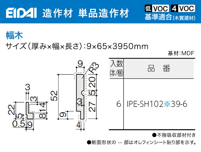【楽天市場】EIDAI 永大産業 造作材 単品造作材幅木 巾木 65mm幅IPE-SH102- 39-6 6枚入り造作部材 建具:じゅうせつ