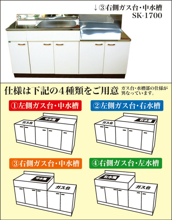 アエル流し台製作所ステンレス公団流し台 Sk 1700 1700幅タイプ仕様 種類 バックガード有り オフホワイトガス台 流し台一体型 キッチン 台所新築 リフォーム 激安 住宅設備 住設 Sermus Es