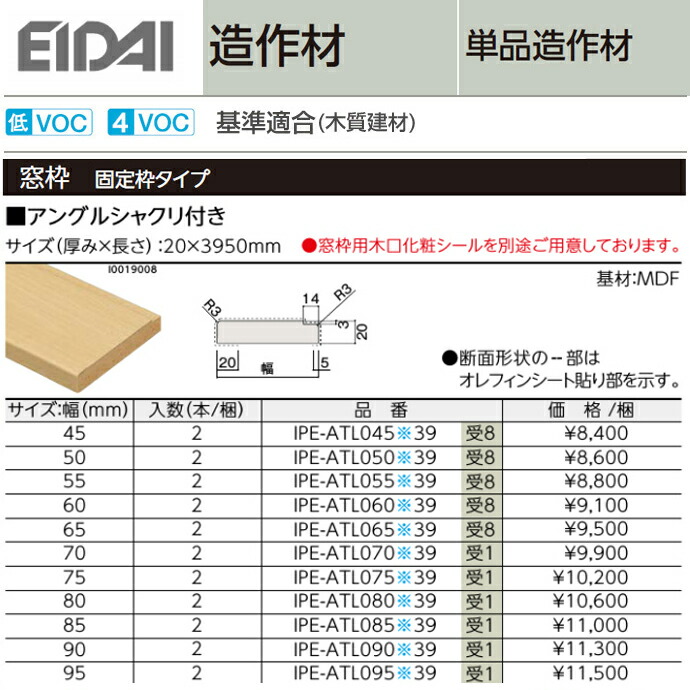 楽天市場 Eidai 永大産業 造作材 単品造作材額縁 2 4タイプ Ipe C154 39 4本入厚み35mm 足長22mm 長さ3950mm造作部材 建具 ヨコ枠用 じゅうせつひるず楽天市場店