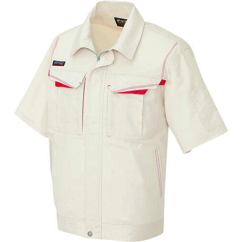 アイトス（AITOZ）　半袖ブルゾン（男女兼用）　ベージュ×ワインレッド　６Ｌ　【品番：5551-002-6L】