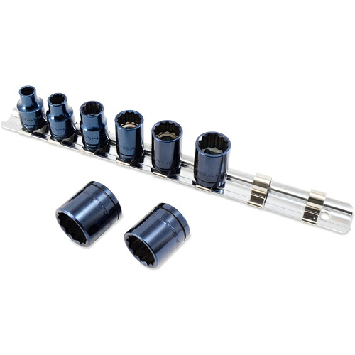 旭金属工業　ソケットセット　３／８（９．５）×８ＰＣＳ　イオンプレーティング　メタルブルー　【品番：VO3080A】