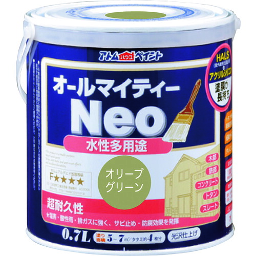 【別途送料あり】アトムサポート　アトムペイント　水性オールマイティーネオ　０．７Ｌ　オリーブグリーン　【6個】　【品番：00001-18775】｜住設プロ　店