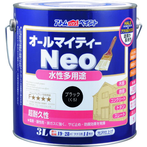 【別途送料あり】アトムサポート　アトムペイント　水性オールマイティーネオ　３Ｌ　ブラック　【4個】　【品番：00001-18879】