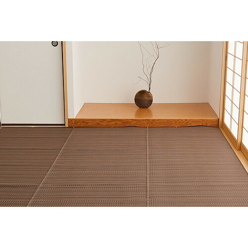 萩原　敷き詰め　洗えるい草風カーペット　ライアン　ブラウン　本間２畳　【品番：18912720】