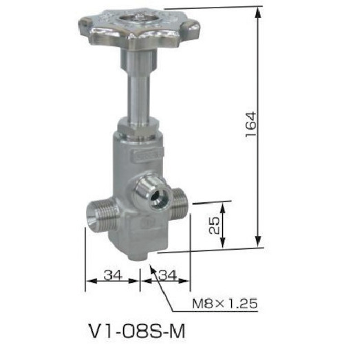 ヤマト産業　ネックバルブ　ステンレス製　　Ｖ１－０８Ｓ－Ｍ　低温用中軸弁　【品番：V1-08S-M】