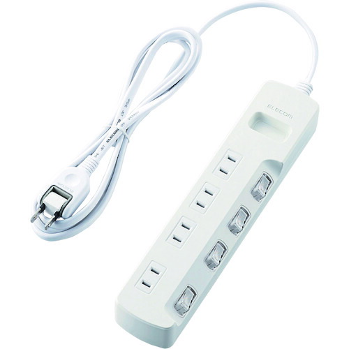 エレコム（ELECOM）　省エネタップ　個別スイッチ　ホコリシャッター付　４個口　２ｍ　ホワイト　【品番：T-E6A-2420WH】