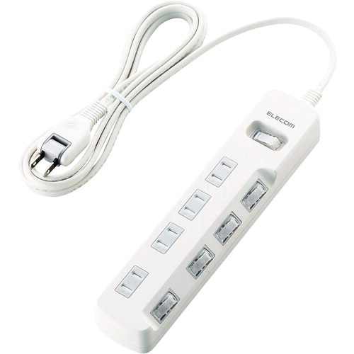 エレコム(ELECOM) オフィス用タップ 一括&個別スイッチ付 雷ガードタップ 4個口 2.5m 白 【品番:T-K8A-2425WH】