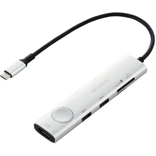 エレコム（ELECOM） Ｔｙｐｅ－Ｃ縛ステイション 画面トグルスイッチ付 ＵＳＢ ＰＤ ＳＤ＋ｍｉｃｒｏＳＤ しろがね色 【品番：DST-S080BPSV】
