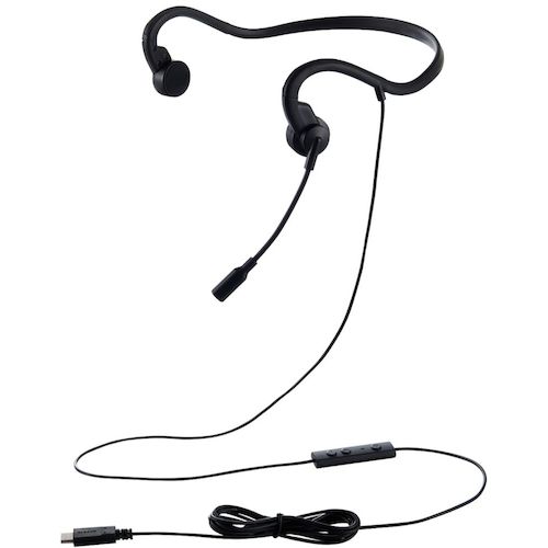 エレコム（ELECOM）　有線ヘッドセット　骨伝導　ＵＳＢ　Ｔｙｐｅ－Ｃ　耳せん付属　ブラック　【品番：HS-BC05CBK】