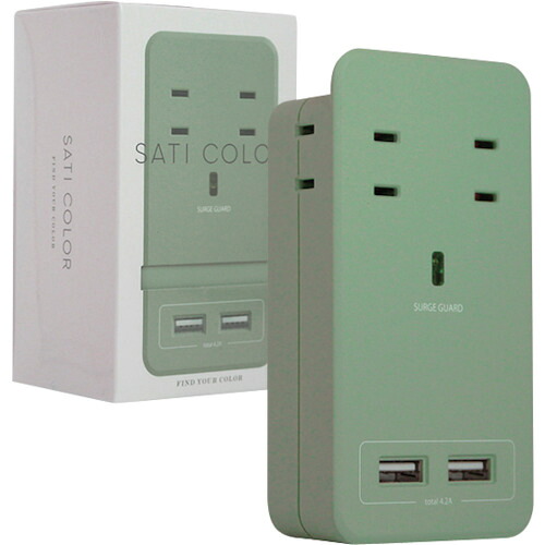 ファーゴ（Fargo） ＳＡＴＩ ＣＯＬＯＲ ＡＣ４個口 ４．２Ａ ＵＳＢ ライトグリーン 【50個】 【品番：CT221LG】
