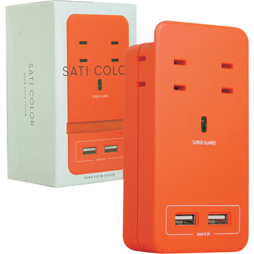 ファーゴ（Fargo） ＳＡＴＩ ＣＯＬＯＲ ＡＣ４個口 ４．２Ａ ＵＳＢ オレンジ色 【50個】 【品番：CT221OR】
