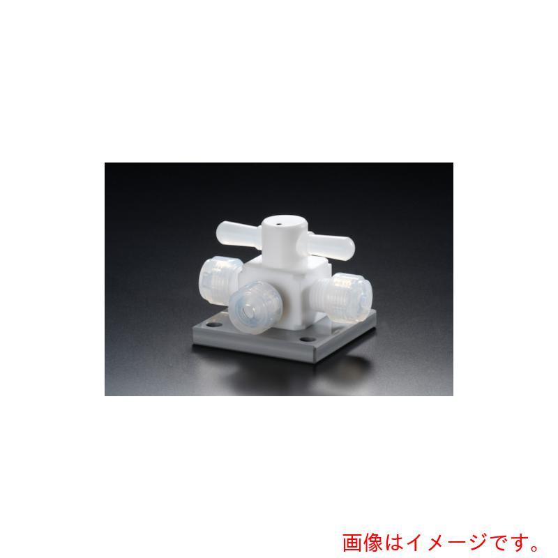 フロンケミカル　チューブ継手　フッ素樹脂（ＰＴＦＥ）三方バルブ圧入型ベース付　１０パイ　【品番：NR1328-003】