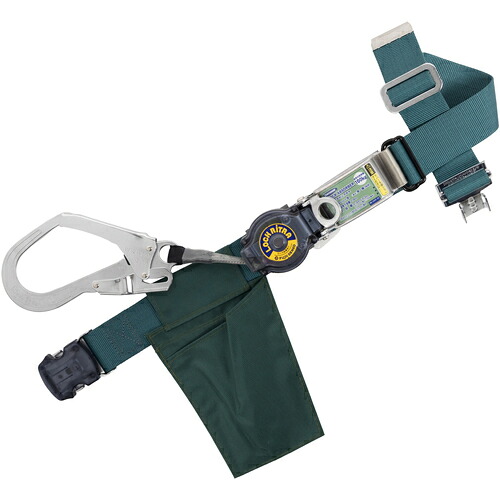 藤井電工　ＴＳＵＹＯＲＯＮ　胴ベルト型墜落制止用器具（巻取タイプ）ロック機構付き　ロックリトラ　青緑　Ｍサイズ　幅５０ＭＭ×長さ１２００ＭＭ　ワンタッチバックル仕様　【品番：TB-LRN-OT599-BG-M-JAN-BP】