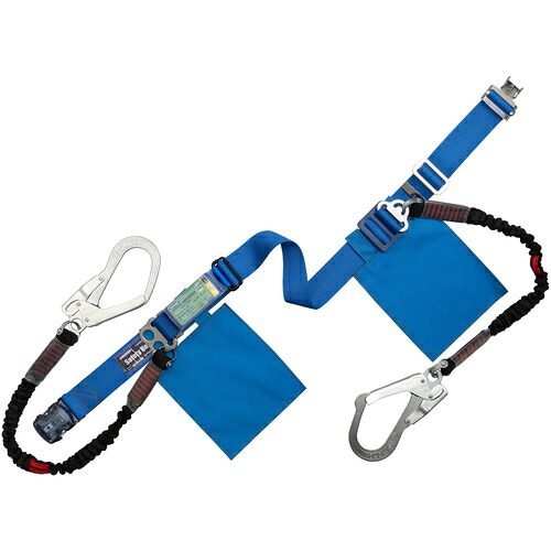 藤井電工　ＴＳＵＹＯＲＯＮ　胴ベルト型墜落制止用器具（伸縮タイプ）補助ロープ２丁掛け仕様　ノビロン＋伸縮式補助ロープ（ＢＫ）　青　ＬＬサイズ　１３０ＫＧ対応型　ワンタッチバックル仕様　【品番：TBNV2OT593NVBL4BKLL130KGJANBP】
