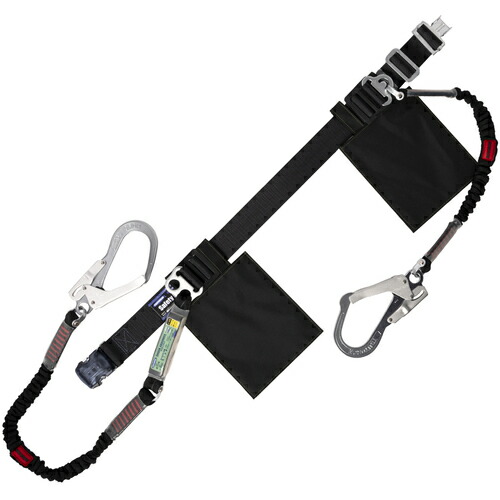 藤井電工　ＴＳＵＹＯＲＯＮ　胴ベルト型墜落制止用器具（伸縮タイプ）補助ロープ２丁掛け仕様　ノビロン＋伸縮式補助ロープ（ＢＫ）　黒　Ｍサイズ　ワンタッチバックル仕様　【品番：TBNV2OT593NVBLKBKMJANBP】